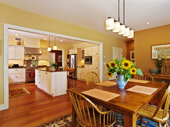 sunflowers Open design from kitchen to dining room